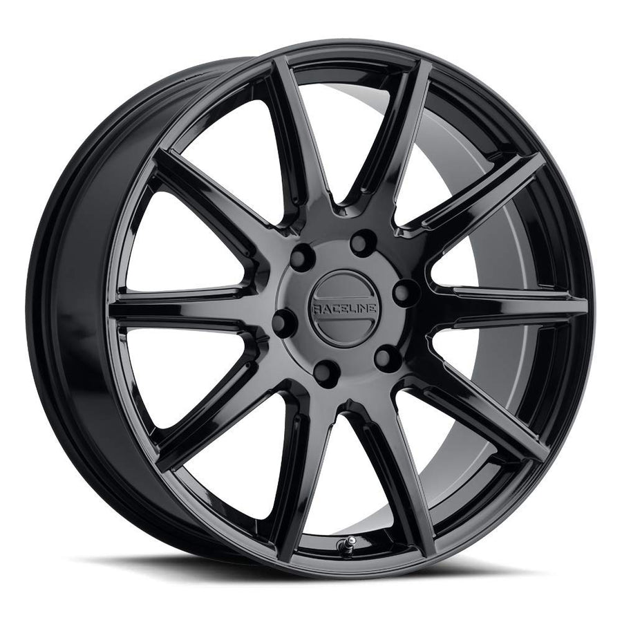 Gloss Black Raceline Wheels 159B SPIKE Wheel 18X8"6X132 Bolt Pattern +35mm Offset/(5.88"B/S) 10 Spoke Aluminum Passenger Car Wheels, Full Size Replacement Black Car Rims