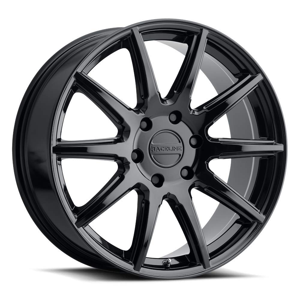 Raceline 159B Wheels SPIKE Gloss Black 18X8"6X135 Bolt Pattern +35mm Offset/(5.88"B/S) 10 Spoke Aluminum Passenger Car Wheels, Full Size Replacement Black Car Rims