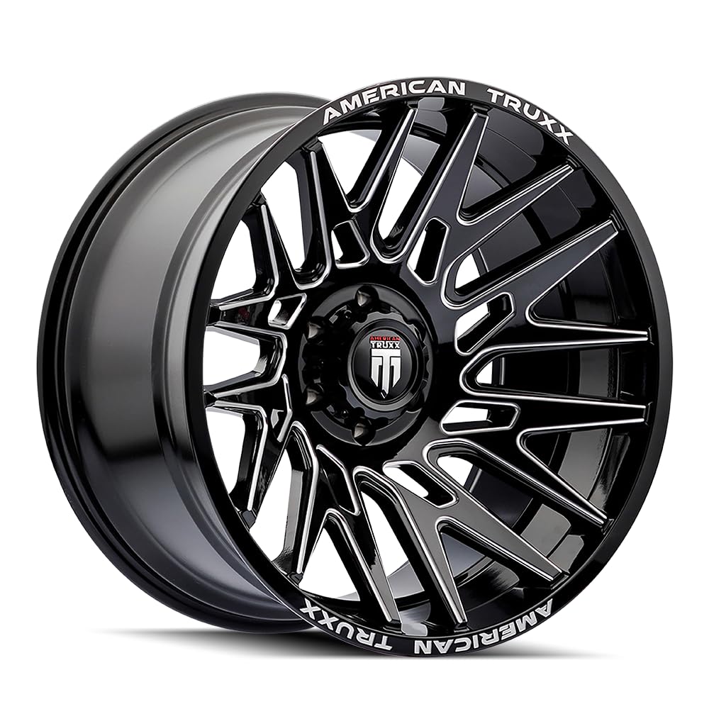 Truxx American AT1919 Black Wheel with Gloss Milled (22 x 12. inches /8 x 170 mm, -44 mm Offset)