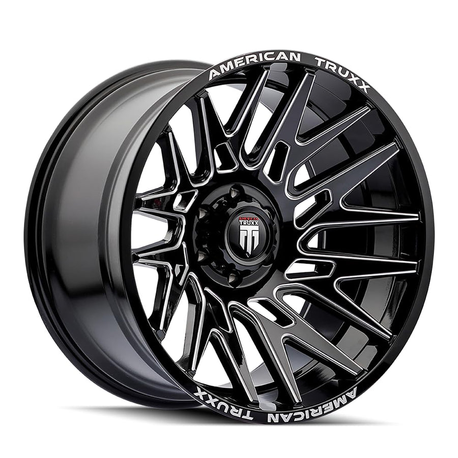 Truxx American AT1919 Black Wheel with Gloss Milled (22 x 12. inches /8 x 170 mm, -44 mm Offset)