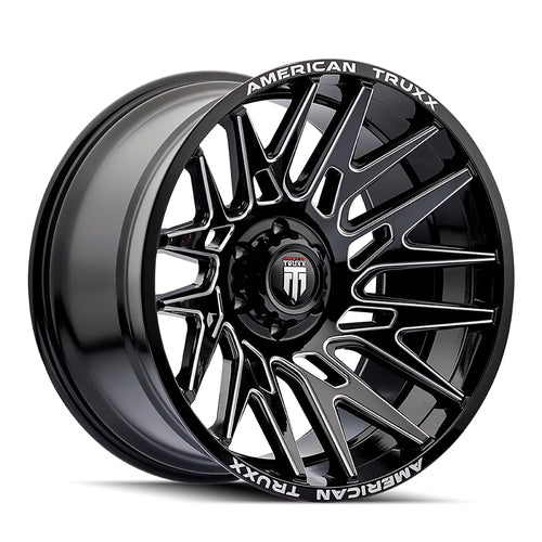 Truxx American AT1919 Black Wheel with Gloss Milled (22 x 12. inches /8 x 170 mm, -44 mm Offset)