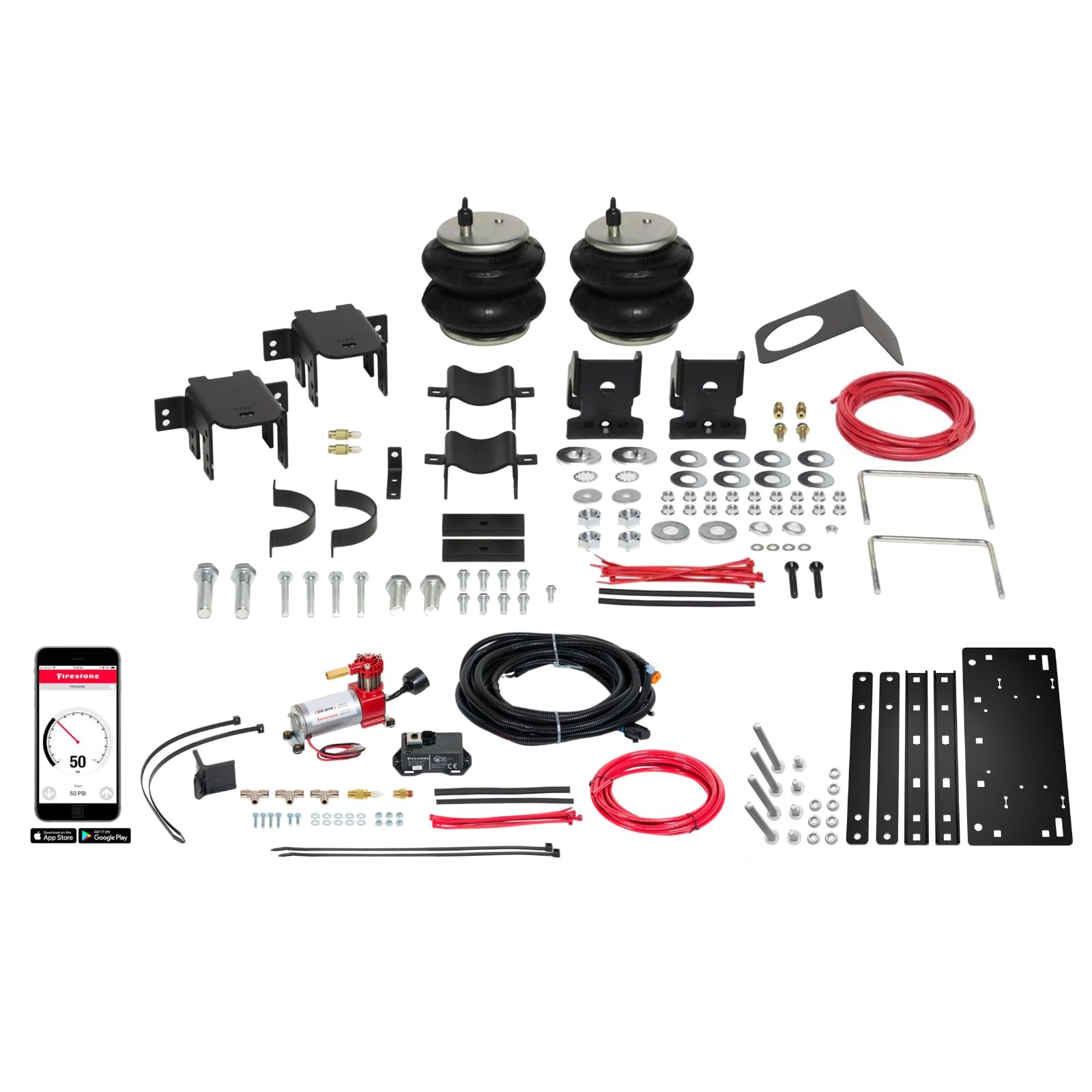 Firestone All-In-One 2864 Wireless Rear Air Spring Kit fits 1999-2004; 2008-2010 F250 / F350 | Load Leveling Design | 5,000 lbs Load Capacity | 5-100 PSI | Installation Easy