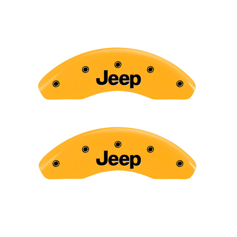Caliper Covers MGP 42013SJEPYL, Set of 4 (Yellow Engraved Front and Rear: Jeep Powder Coat Finish Black Characters)
