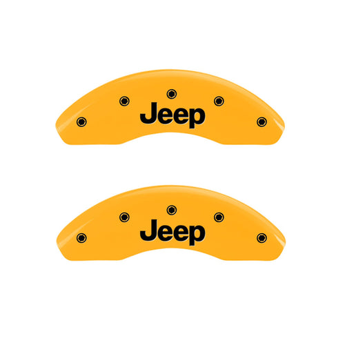 MGP 42016SJEPYL Caliper Covers Yellow (Set of 4, Engraved Front and Rear: JEEP, Yellow powder coat finish, black characters)