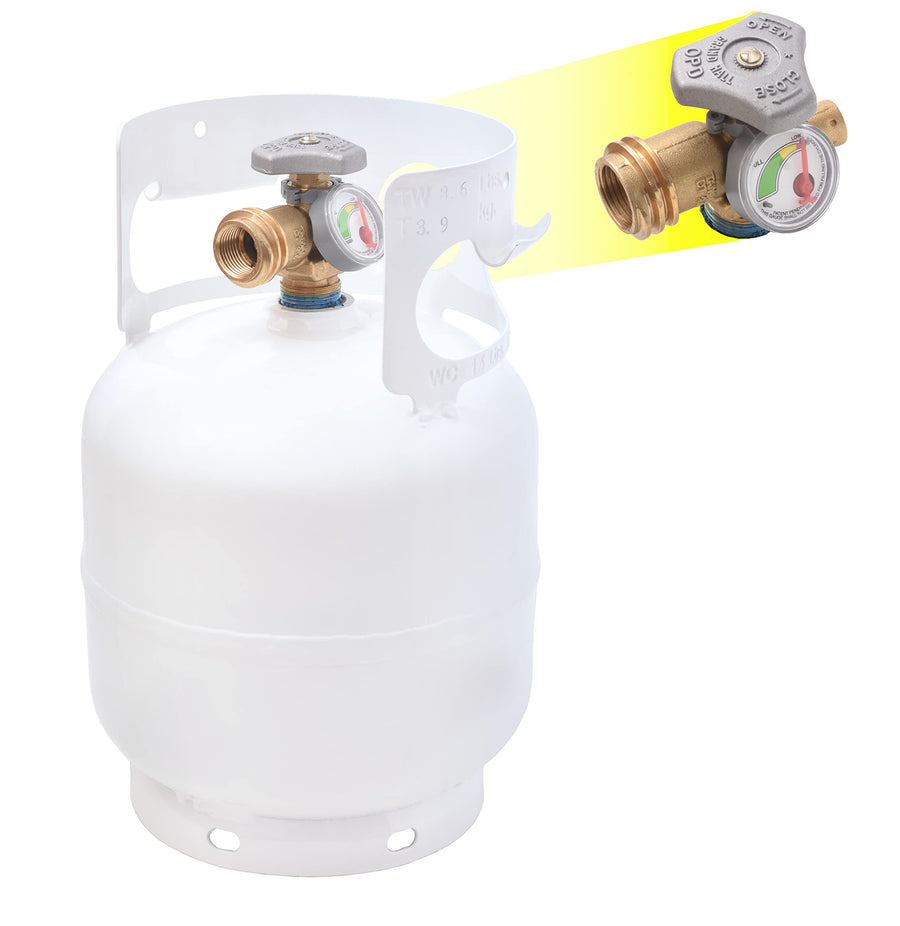 Flame King 5lb YSN5LB-GAUGE Steel Propane Tank Cylinder with Gauge and OPD Valves for Grills and BBQs, Camping, Fishing, & Outdoor Activities, White