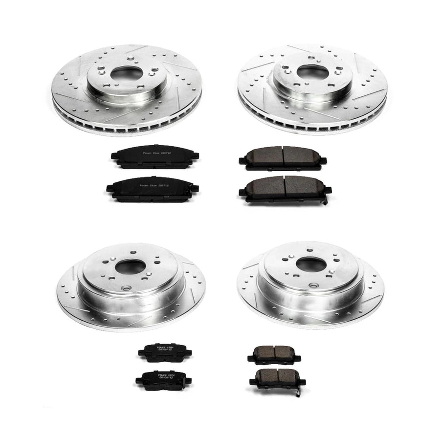 Power Stop K2291 Z23 Carbon Fiber Brake Pads Front and Rear with Drilled & Slotted Brake Rotors Kit For Acura MDX 2003-2006 [Model Specific]