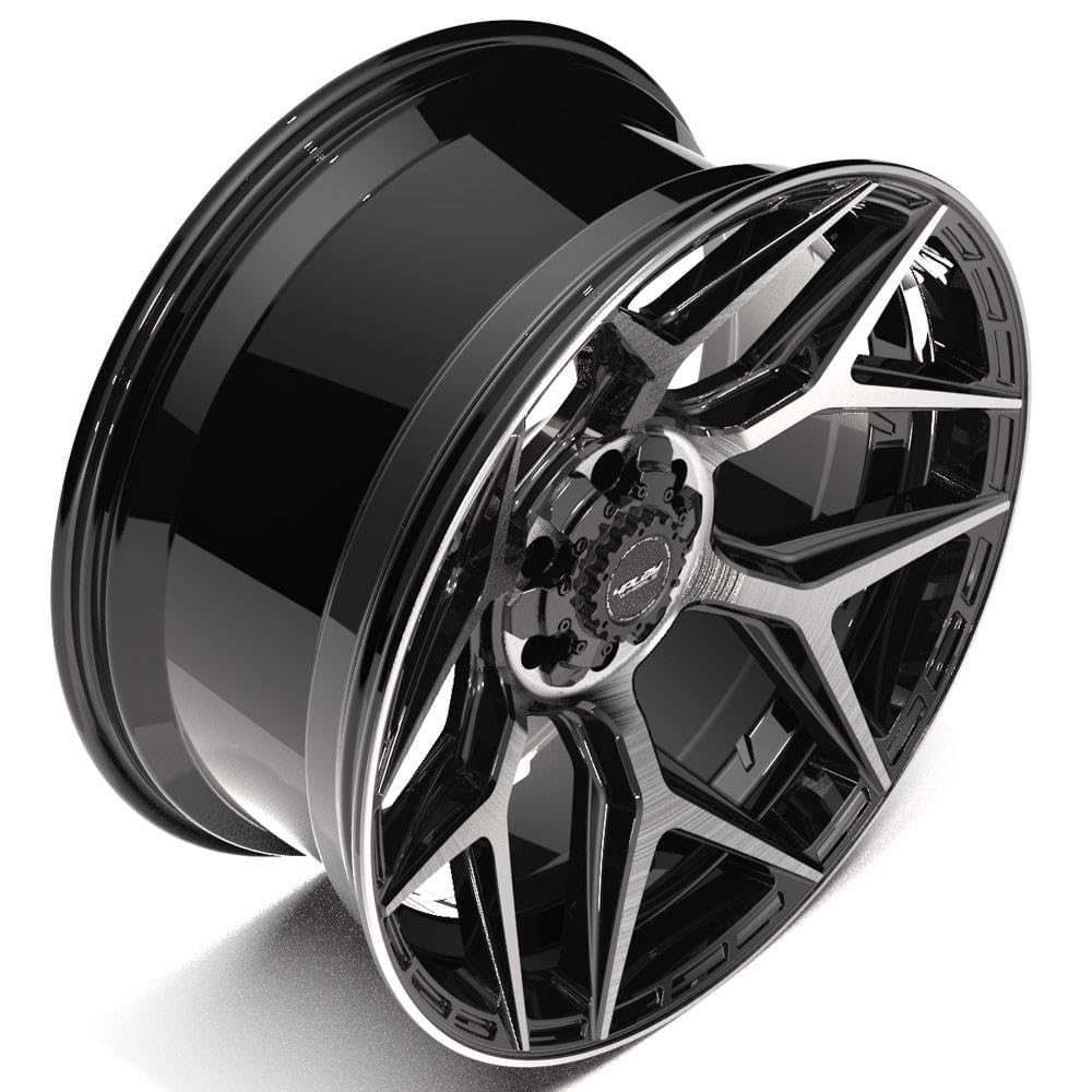 4PLAY 22x10 4P06 Snowflake Wheels - Gloss Black 22 Inch Rims, 6x139.7 Wheels - Optional TPMS & 285/45R22 Tires and Rims Packages - Fits Most Full-Size GM Trucks & SUVs (Single Rim)