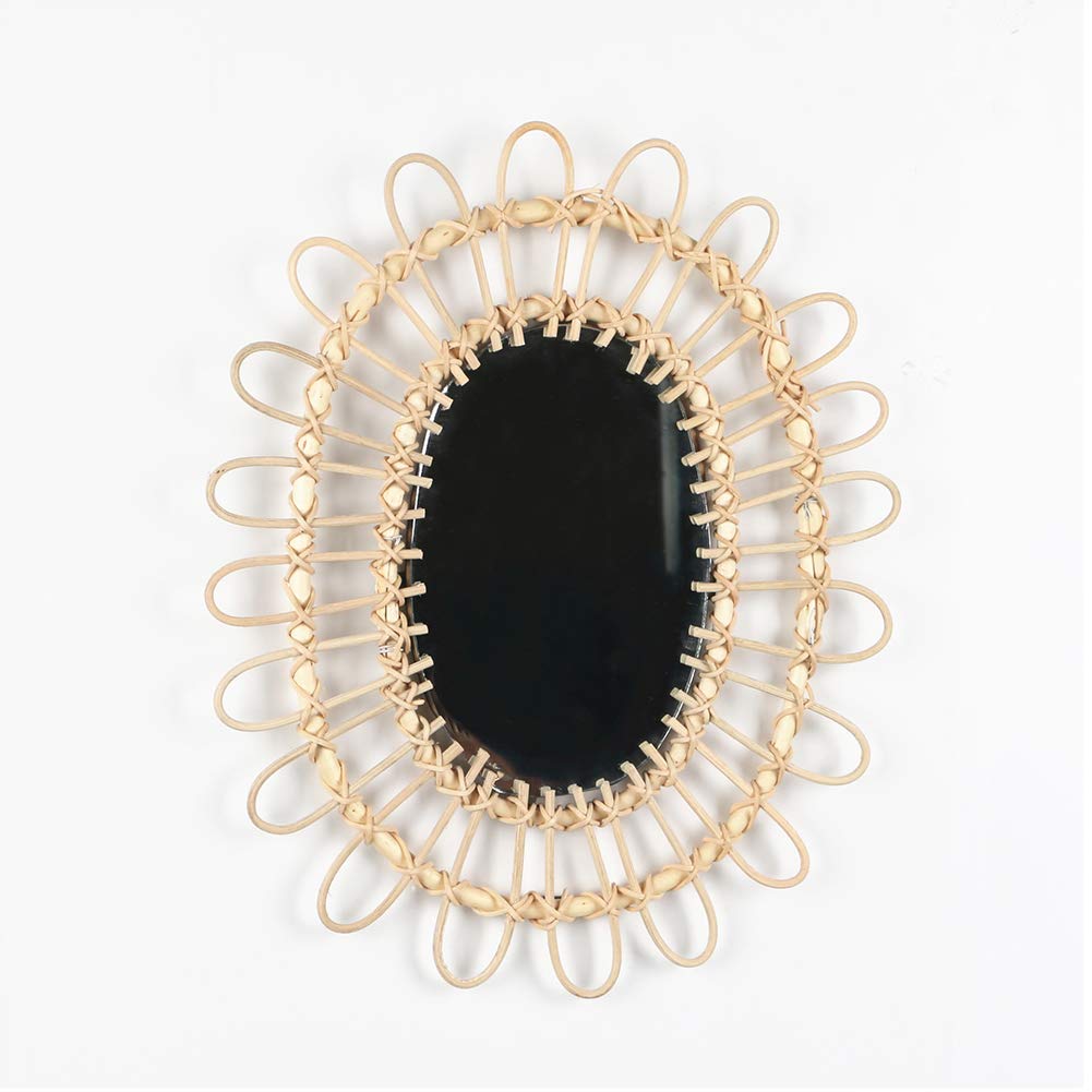 Rattan Wall Hanging Alicer Decoration Mirror Nordic Style Bathroom Sun Shape Mirror Makeup for Home, Living Room, Bathroom
