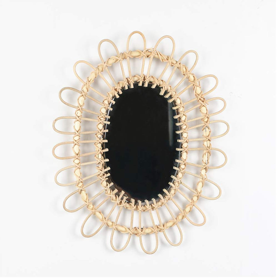 Rattan Wall Hanging Alicer Decoration Mirror Nordic Style Bathroom Sun Shape Mirror Makeup for Home, Living Room, Bathroom