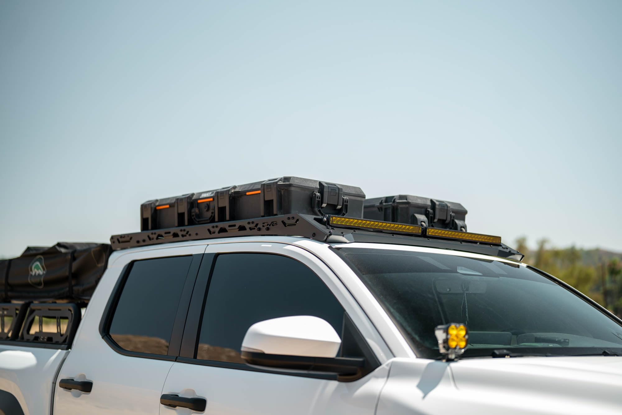 Light Mount Front for DV8 Offroad Roof Rack for 2024-2025 Toyota Tacoma Double Cab | Low-Profile Design | Runs (2) 20" Light Bars, (1) 40" Light Bar, or (10) 3" Pod Lights | Fully Bolt-On Installation