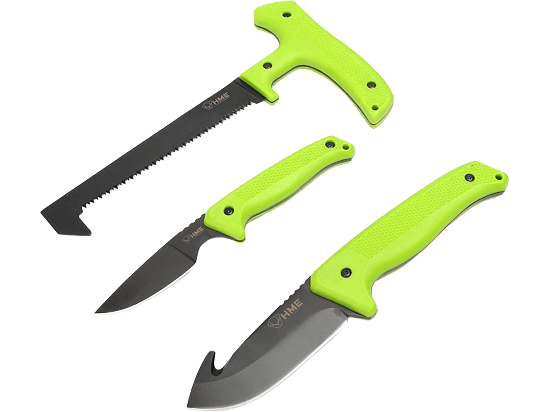 HME Pocket Lightweight 3 Piece Field Dress Kit with 8.75" Hand Saw, 7.5" Caping Fixed Blade Knife & Fixed Blade Knife w/Gut Hook for Hunting