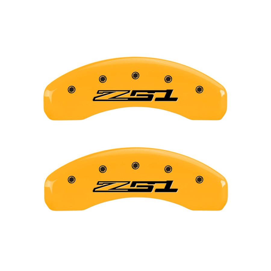 Brake Caliper Covers MGP - Compatible with 2014-2019 Chevy Corvette - Powder-Coated Finish, 4 PCS Front and Rear (Yellow - Corvette / Z51 C7 Engraving)