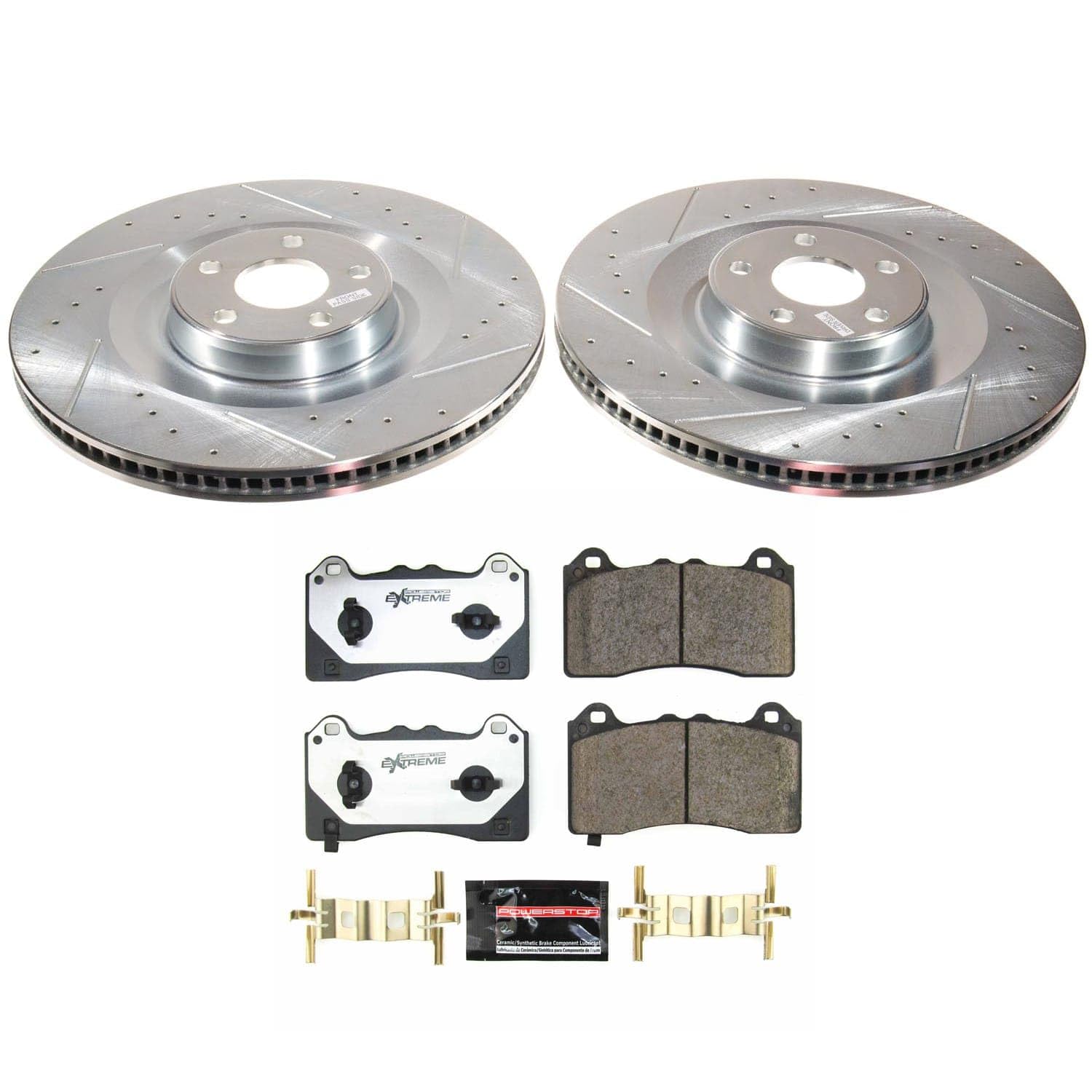 Power Stop Z26 K8745-26 Front Carbon-Fiber Ceramic Brake Pads with Drilled and Slotted Rotors Brake Kit For Ford Mustang Mach - E 2021-2023 [Application Specific]