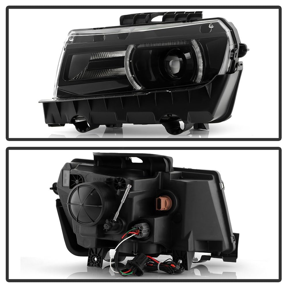 Chevy Camaro (POE) 14-15 Fit Halogen w/LED DRL Projector Headlight - Black (OE Plus HID Style)