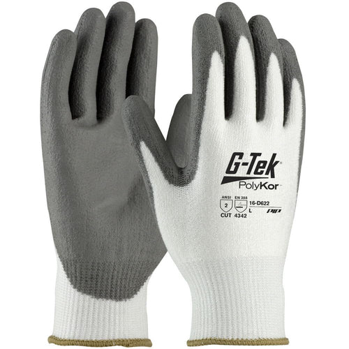 G-Tek 16-D622/XS, Economy G-Tek PolyKor, White 13G Seamless Knit, Gray PU Smooth, Touchscreen Compatible, A2