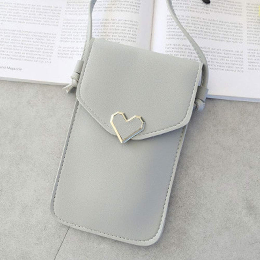 Kathleen0 Handbag Women PU Leather Daily Small rossbody Mobile Phone Gift Touch Screen Outdoor Heart-Shaped Decorative onvenient Transparent(Light Grey)