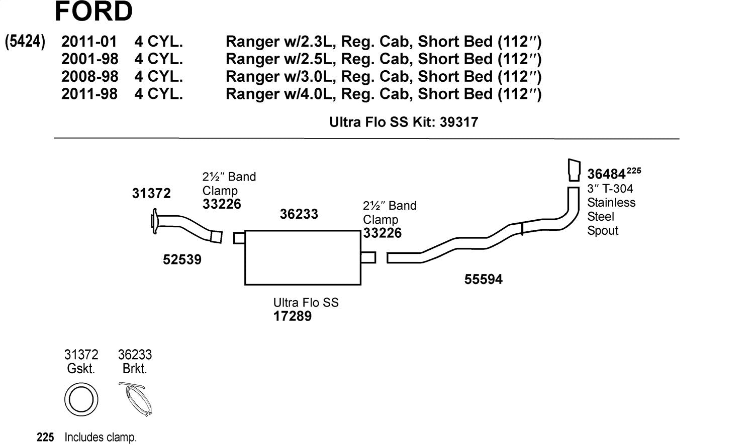 Exhaust Pipe Dynomax 52539 for Ford Ranger