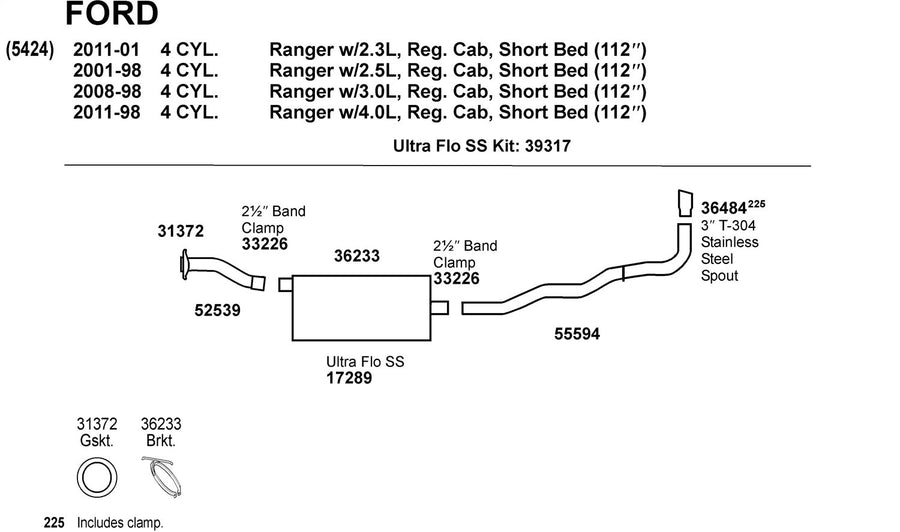 Exhaust Pipe Dynomax 52539 for Ford Ranger