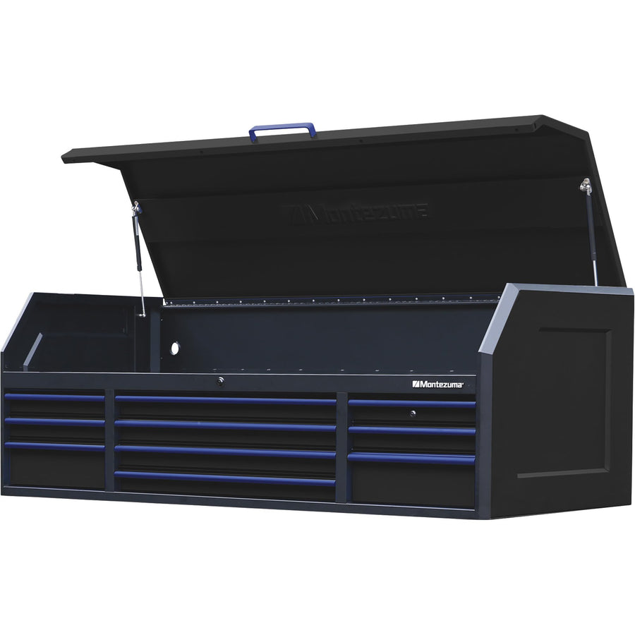 Montezuma Tool Box - 10 Drawer Tool Chest with Multiple Power Outlets & Black Powder Coat Finish - 72" x 30" M723010CH
