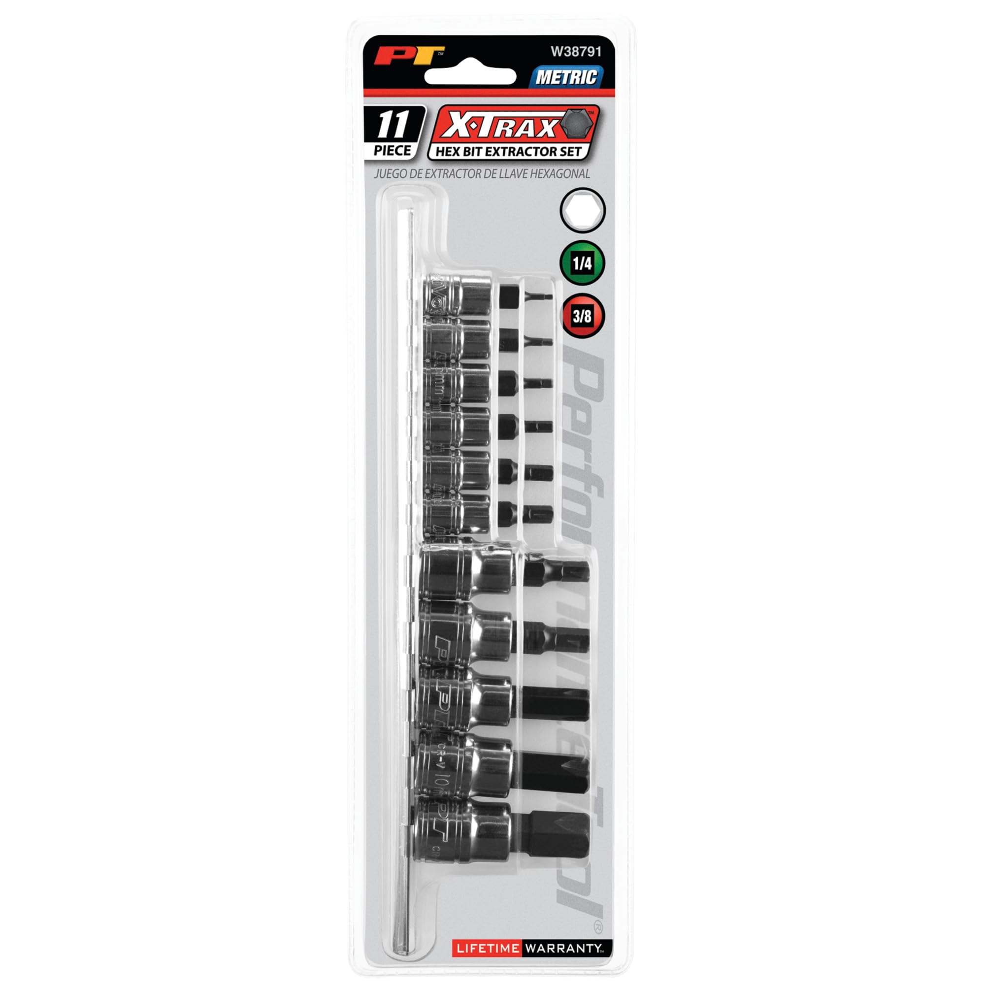 W38791 Performance Tool 11 pc. X-Trax Metric Hex Bit Set - Precision Machined Bits for Reliable Grip and Enhanced Performance