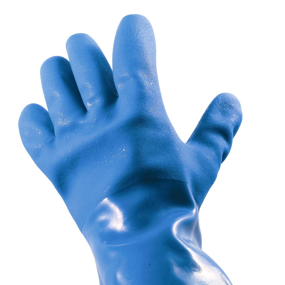 Camco All Purpose Durable RV and Camper Reusable Sanitation Gloves - Will Grip in Wet or Dry Conditions | Blue PVC Gloves - 1 Pair (40287)