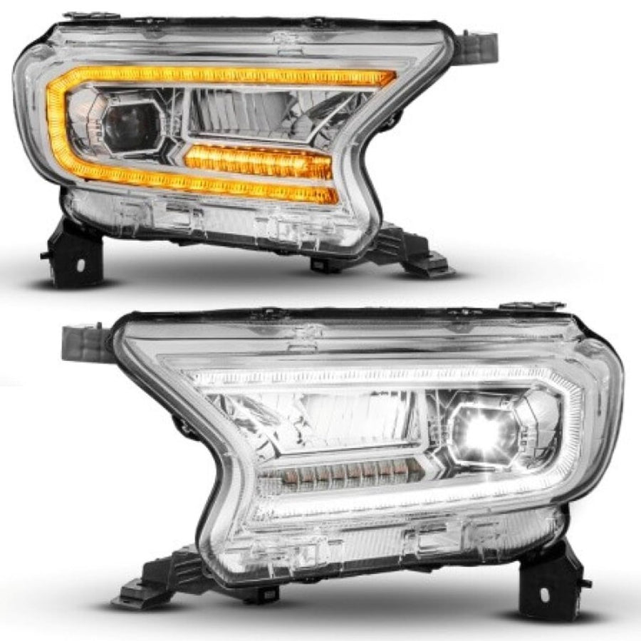 Full LED Proj Headlights ANZO 19-23 Ford Ranger (Factory Halogen Models) DRL/SeqSig Chrome - Pair