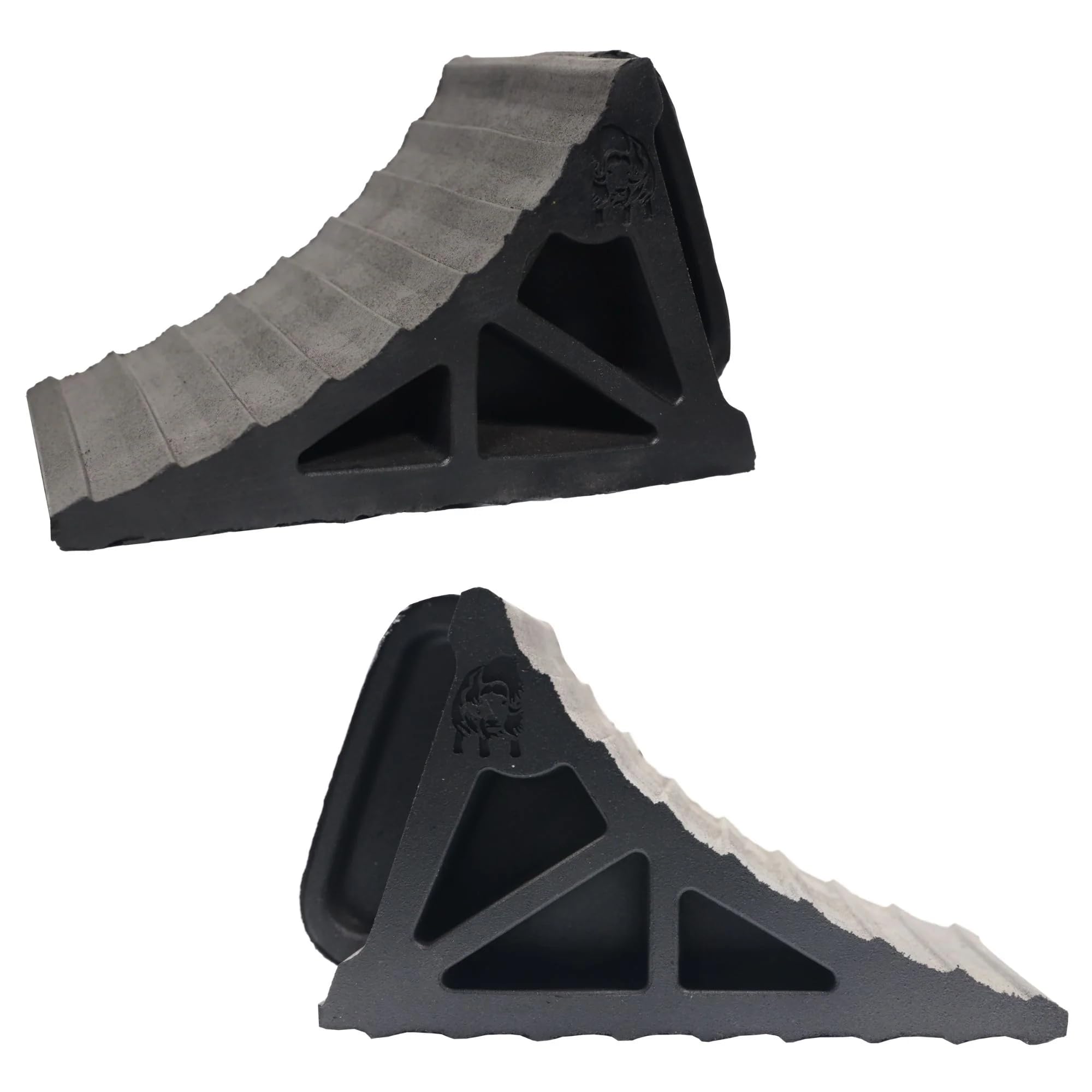 Heavy Duty EKON OX BLOX Wheel Chocks with Handle 2-Pack - Wide 6" Footprint with Grooves to Prevent Tires from Slipping - Campers, Trailers & RV Wheel Chocks - 100% Recycled Rubber Wheel Chocks