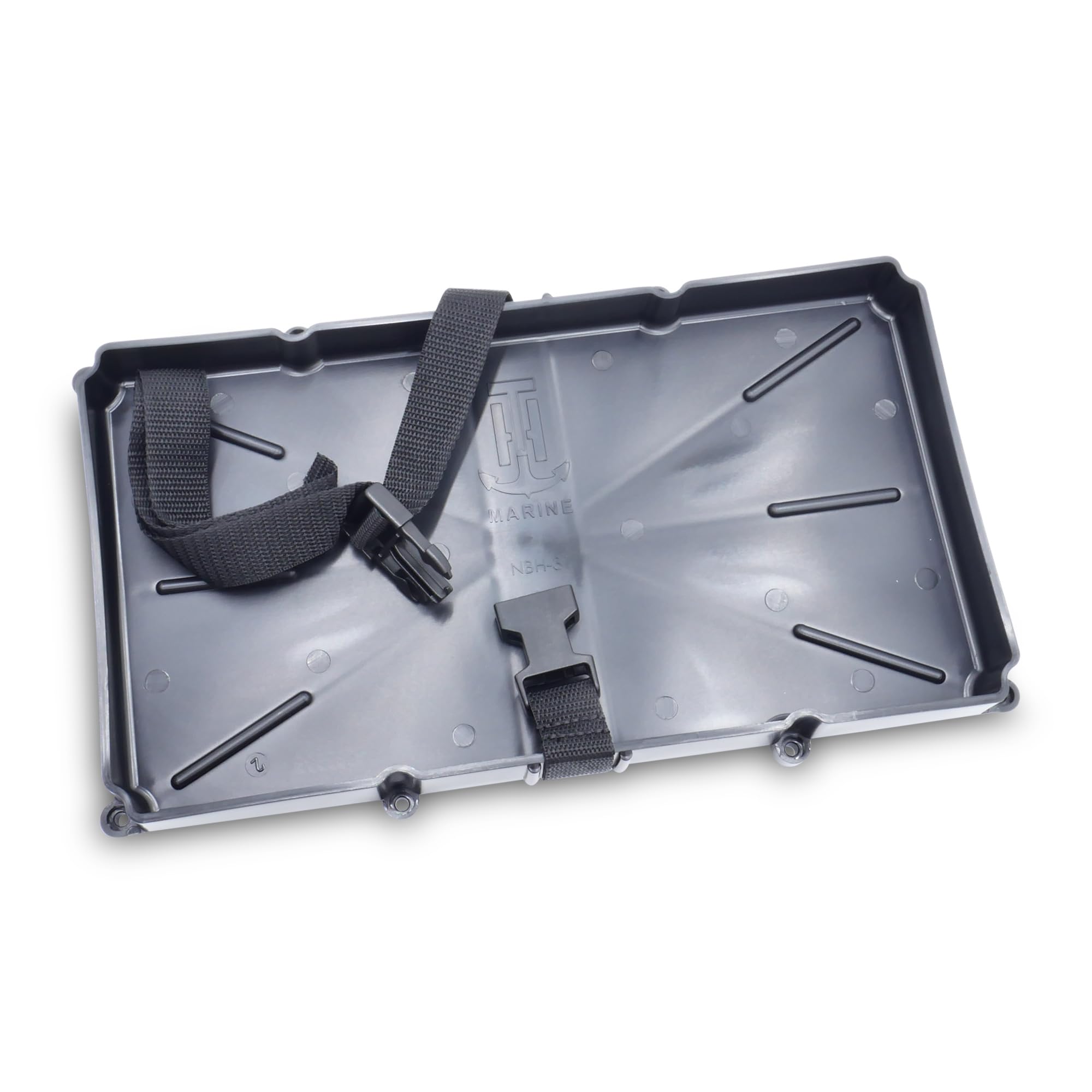 Narrow Battery Tray Holder T-H Marine - Space Saving Battery Storage Solution for Group 29 & 31 - NMMA Certified with Poly Strap & Quick Release Buckle - Ideal for Boats & RVs