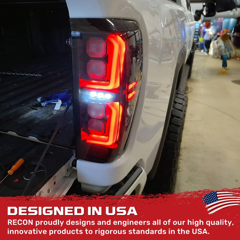 RECON - Ultra Bright Premium OLED Tail Lights Fits 19-25 Sierra 1500 & 20-23 Sierra 2500, 3500 Sleek Running Lights Startup Light Sequence (Replaces Factory/OEM LED) (SMOKED LENS)