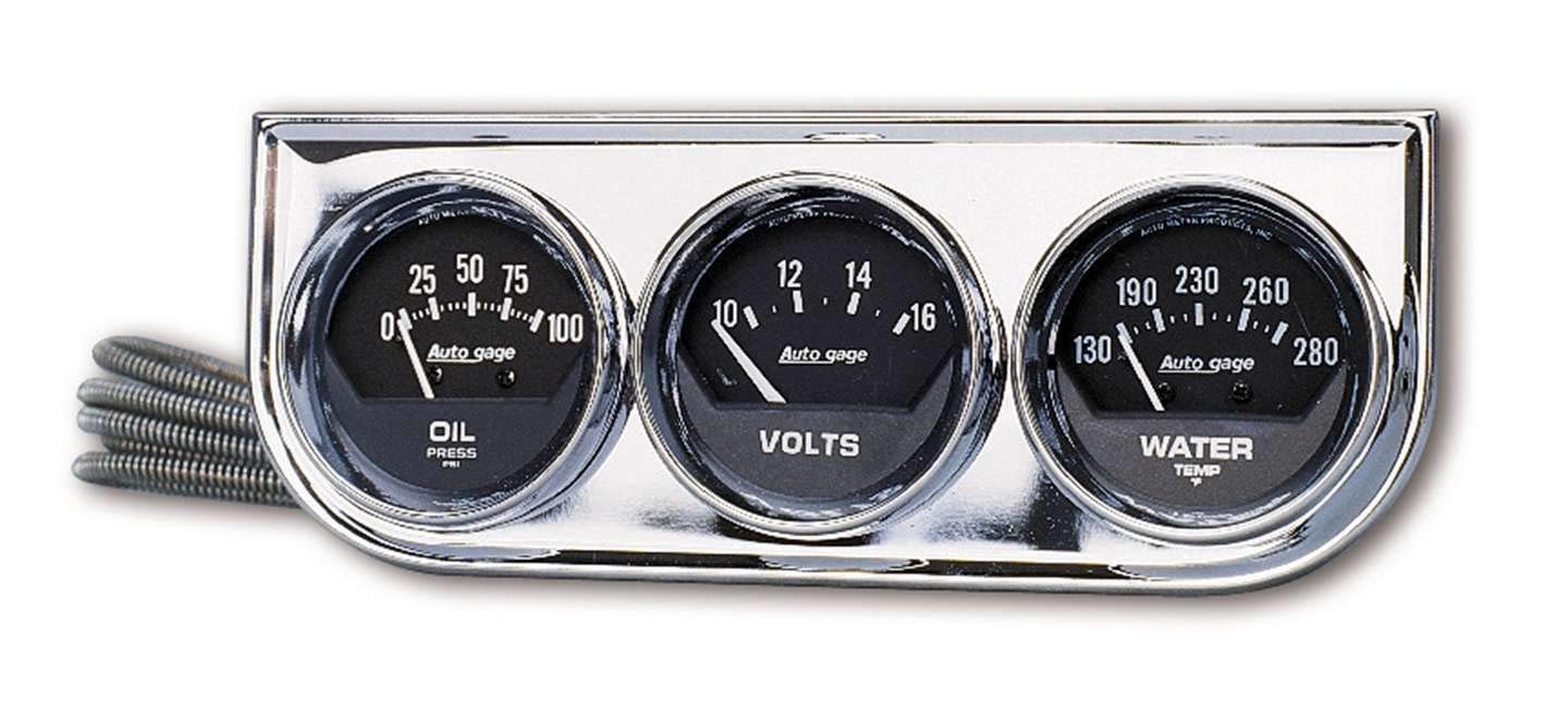 AUTO METER Autogage 2349 Black Oil/Water/Volt Gauge with Chrome Console Regular, 2.3125 in.