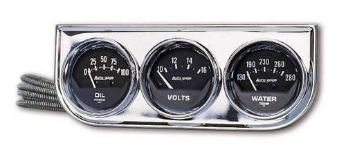 AUTO METER Autogage 2349 Black Oil/Water/Volt Gauge with Chrome Console Regular, 2.3125 in.