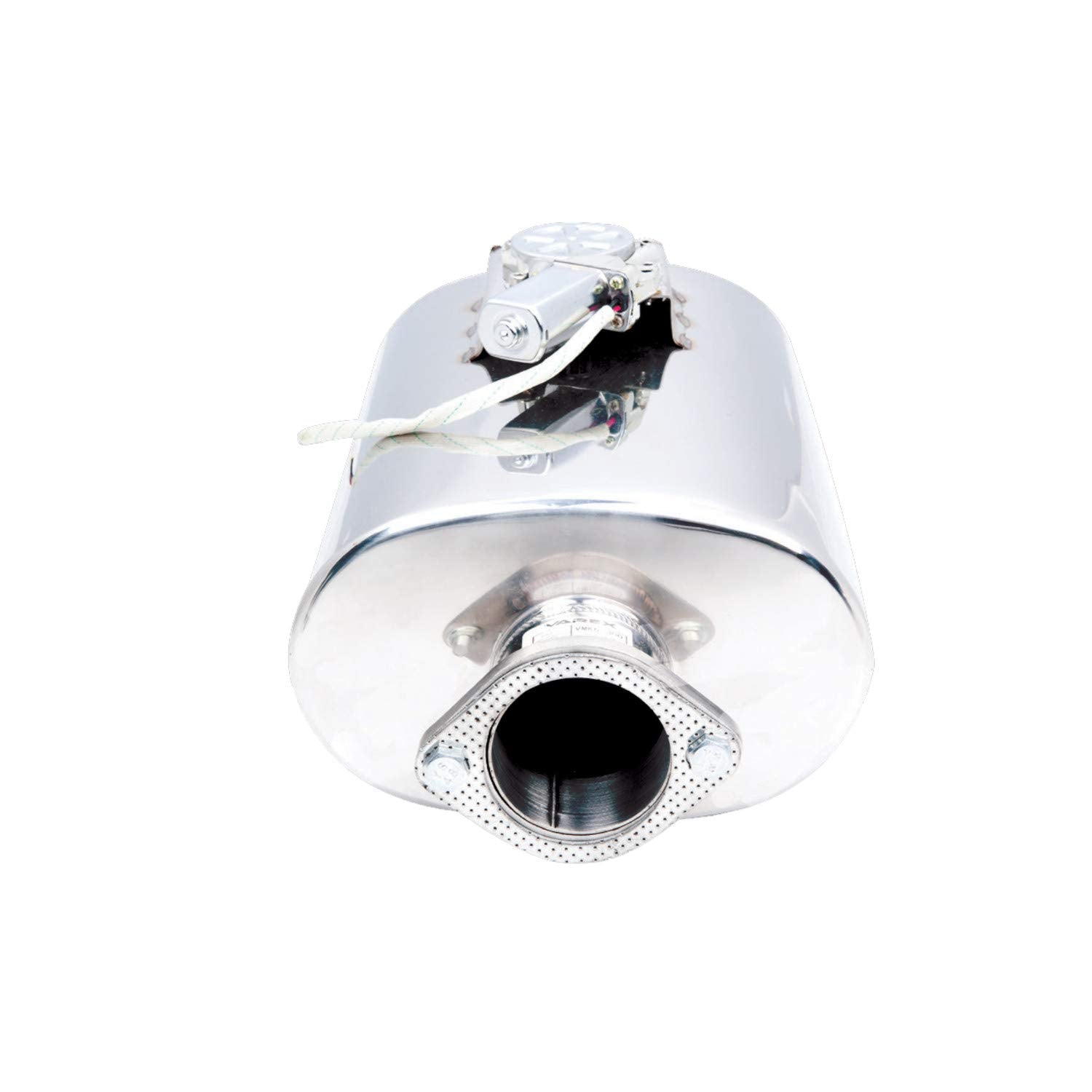 VAREX Muffler XFORCE VMK11-350 Universal Tunable, Oval Body 6" X 10", 15" Body Length, Center-In/Center-Out, 3.5" Flanged Inlet, 3.5" Single Wall Tip; Polished 304 Stainless Steel