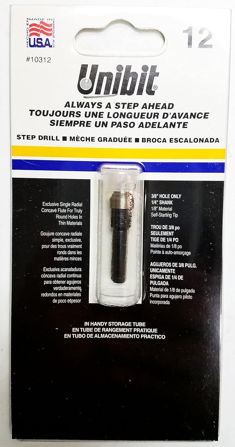 Irwin Tools - Unibit #12 3/8-Inch Step-Drill Bit, 1/4-Inch Shank (10312) Black