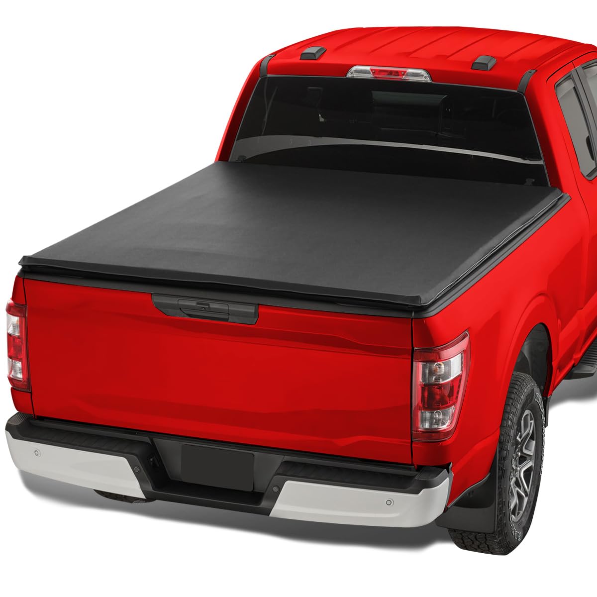 Soft Quad Fold Tonneau Cover Spec-D Tuning Compatible with 2015-2023 Ford F-150 Regular/Super Cab/SuperCrew 78", 6.5FT Standard Bed