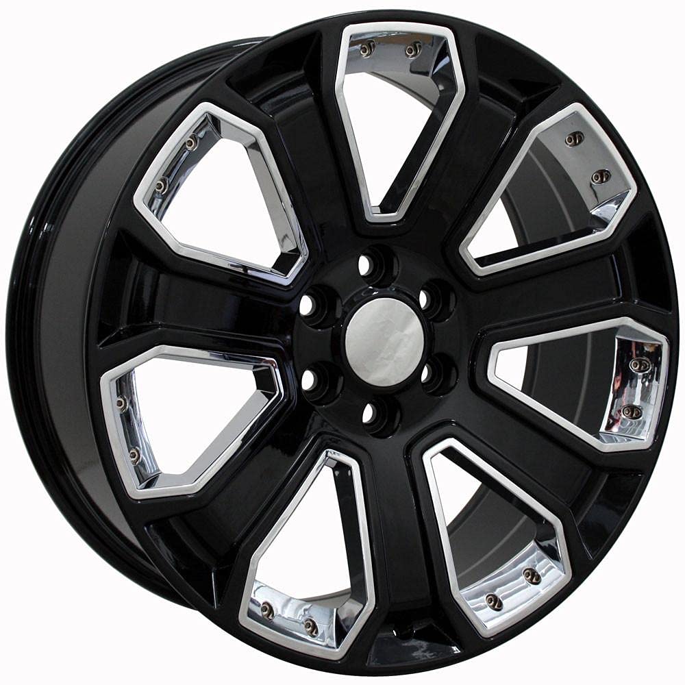 22 Inch OE Wheels CV93B Rim Fits Silverado 1500 Style 6x139.7 22x9 Gloss Black with Chrome Insert - Hollander 5660 (1)