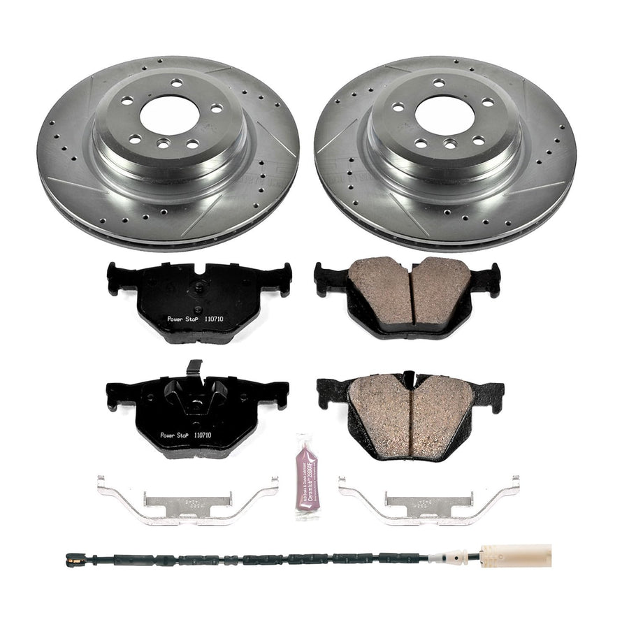 Rear Power Stop K7009 Z23 Carbon Fiber Brake Pads with Drilled & Slotted Brake Rotors Kit For BMW X1 2013-2015 [Model Specific]