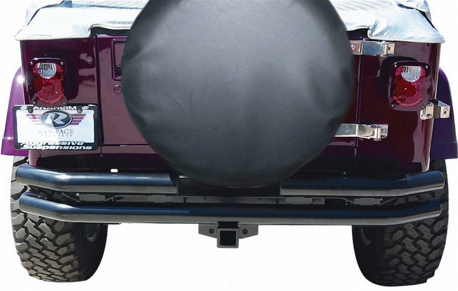 Rampage Products Double Tube Rampage Rear Bumper with Hitch Receiver | Steel, Black | 7648 | Fits 1976 - 2006 Jeep CJ, Wrangler YJ & TJ