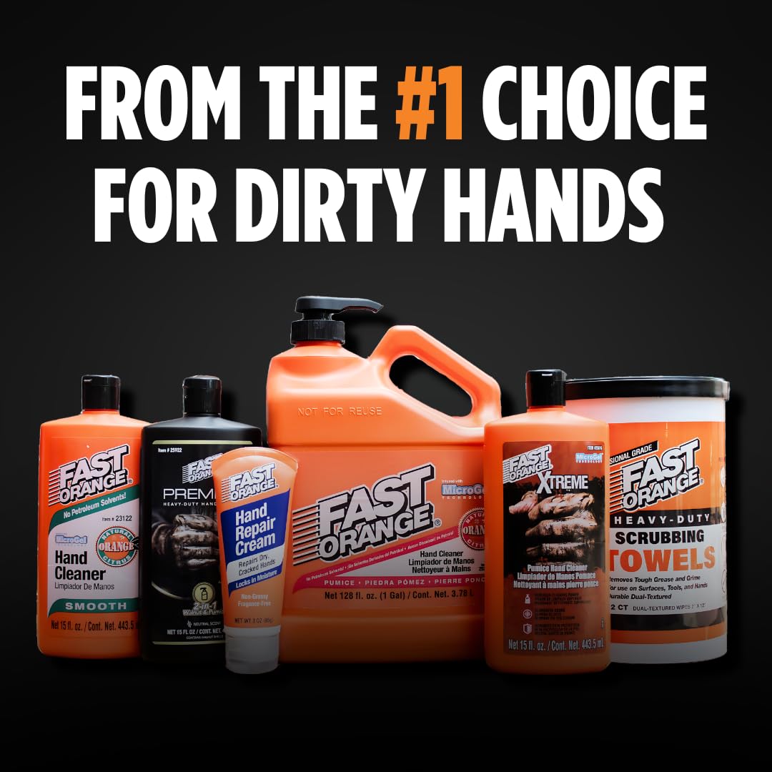 Heavy Duty Fast Orange Scrubbing Towels Removes Tough Grease, Grime, Paint, Resins, Glue and More, for Hands, Tools and Surfaces Without Sticky Residue, 72 ct