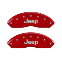 Caliper Covers MGP 42009FJEPRD 'JEEP' Engraved with Red Powder Coat Finish and Silver Characters, (Set of 2)