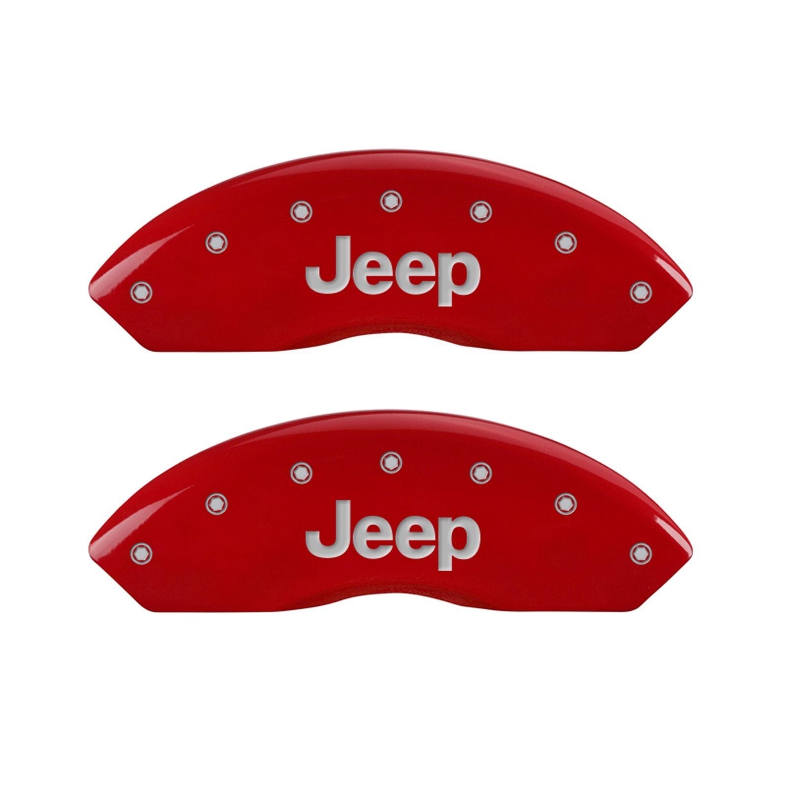 Caliper Covers MGP 42009FJEPRD 'JEEP' Engraved with Red Powder Coat Finish and Silver Characters, (Set of 2)