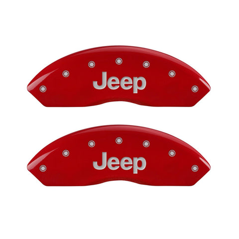 Caliper Covers MGP 42009FJEPRD 'JEEP' Engraved with Red Powder Coat Finish and Silver Characters, (Set of 2)