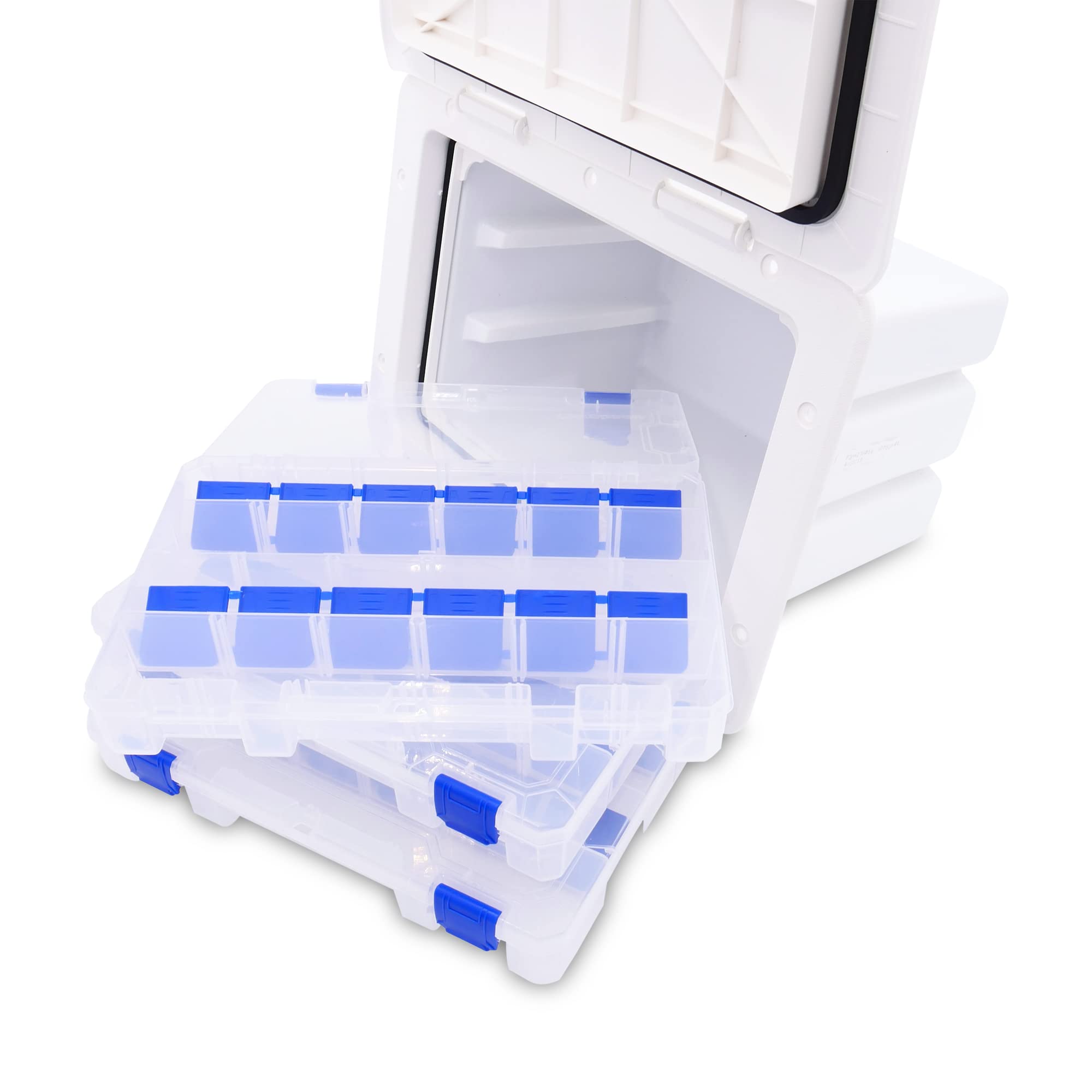 Sure-Seal T-H Marine Tackle Box Boat Access Hatch - Deck Compartment Includes 3 Plano Lure Trays - Dual Seals Offer Watertight Fit - 11" x 15", Polar White