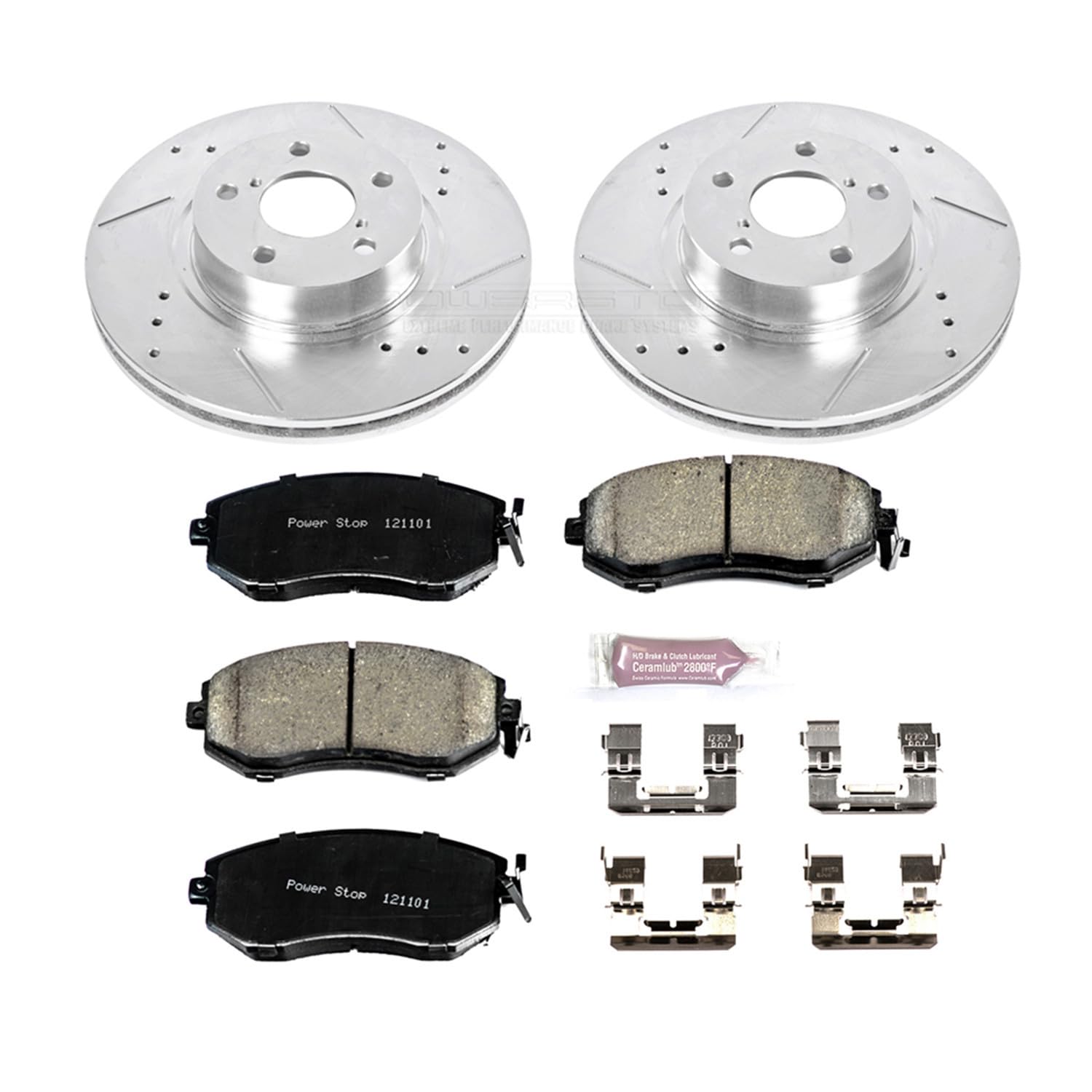 Power Stop K6111 Z23 Carbon Fiber Brake Pads with Drilled & Slotted Brake Rotors Kit For Subaru BRZ 2013-2016, Subaru Impreza 2011-2016 [Model Specific]