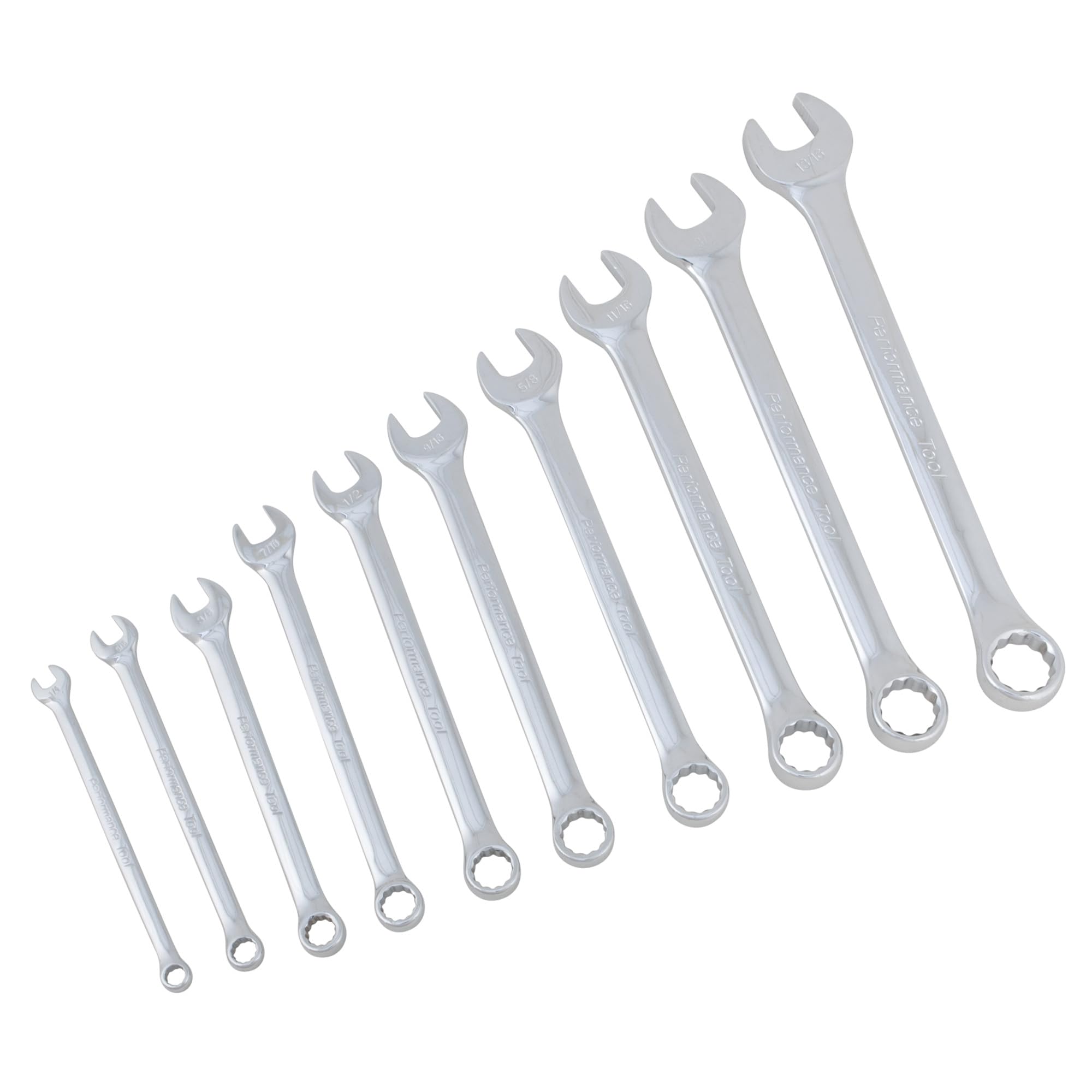 10pc SAE Standard Wrench Set Performance Tool W30202, Sizes: 1/4, 5/16, 3/8, 7/16, 1/2, 9/16, 5/8, 11/16, 3/4 and 13/16-Inch