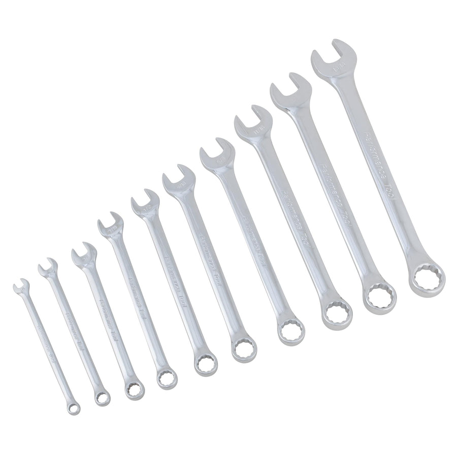 10pc SAE Standard Wrench Set Performance Tool W30202, Sizes: 1/4, 5/16, 3/8, 7/16, 1/2, 9/16, 5/8, 11/16, 3/4 and 13/16-Inch