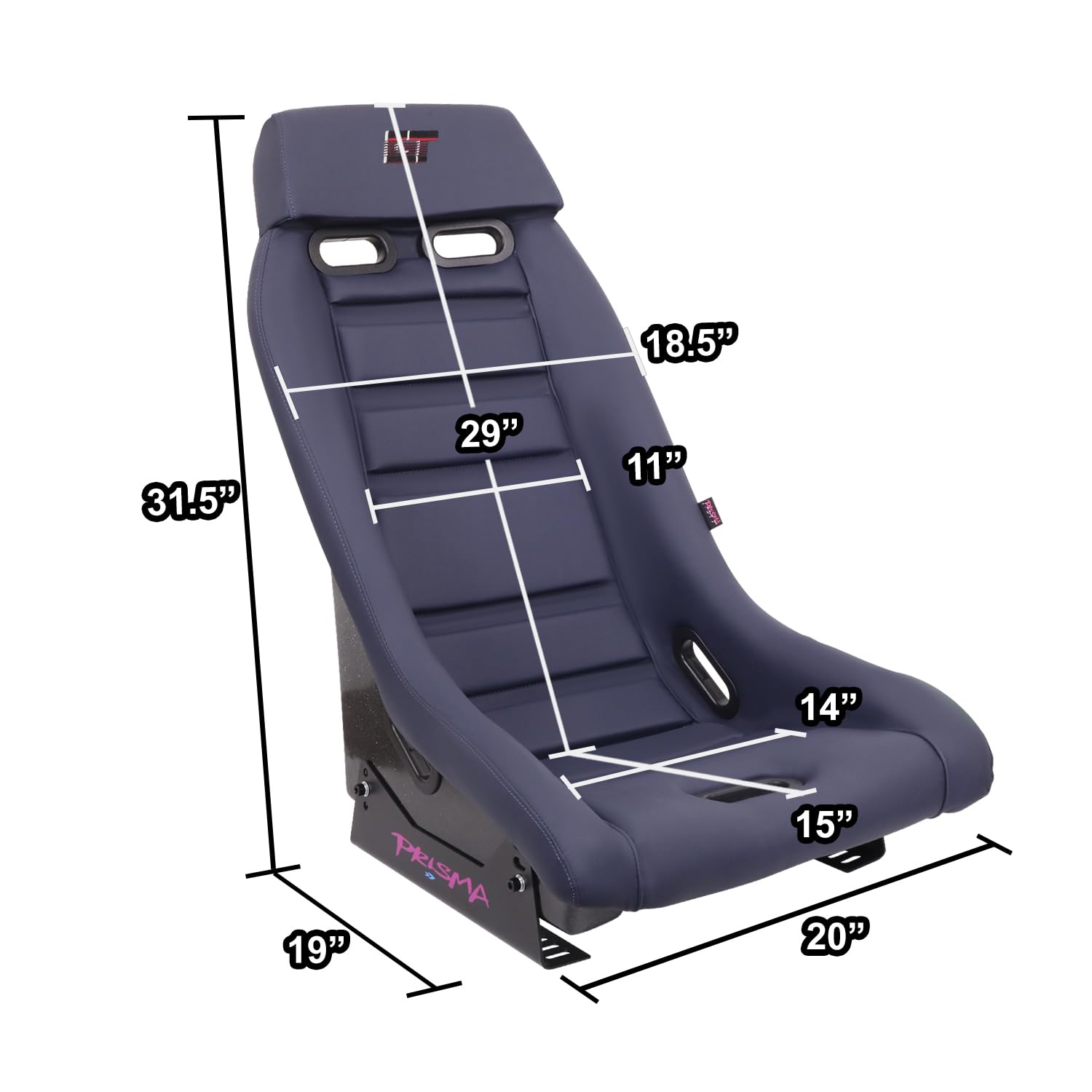 NRG Innovations GTS Retro Series PRI-150NVY Fixed Back Bucket Racing Seat with Side Mount Bracket, Navy PVC Leather, Silver Fiberglass back Sparkle Back