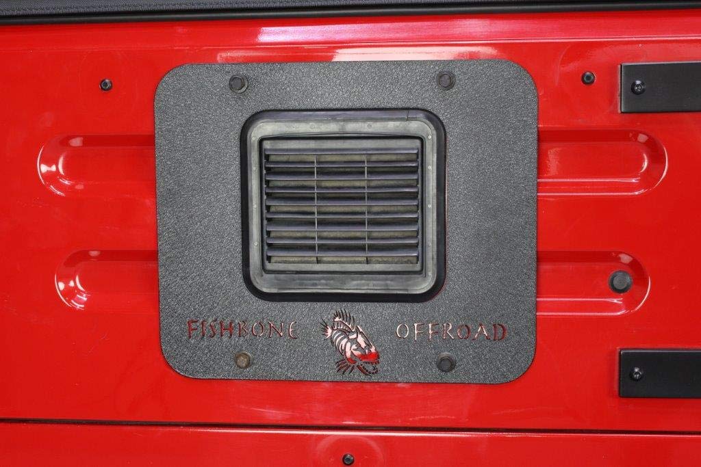 Offroad FISHBONE Jeep TJ Tailgate Plate 97-06 Wrangler TJ Black Textured Powercoat Aluminum Backside Series