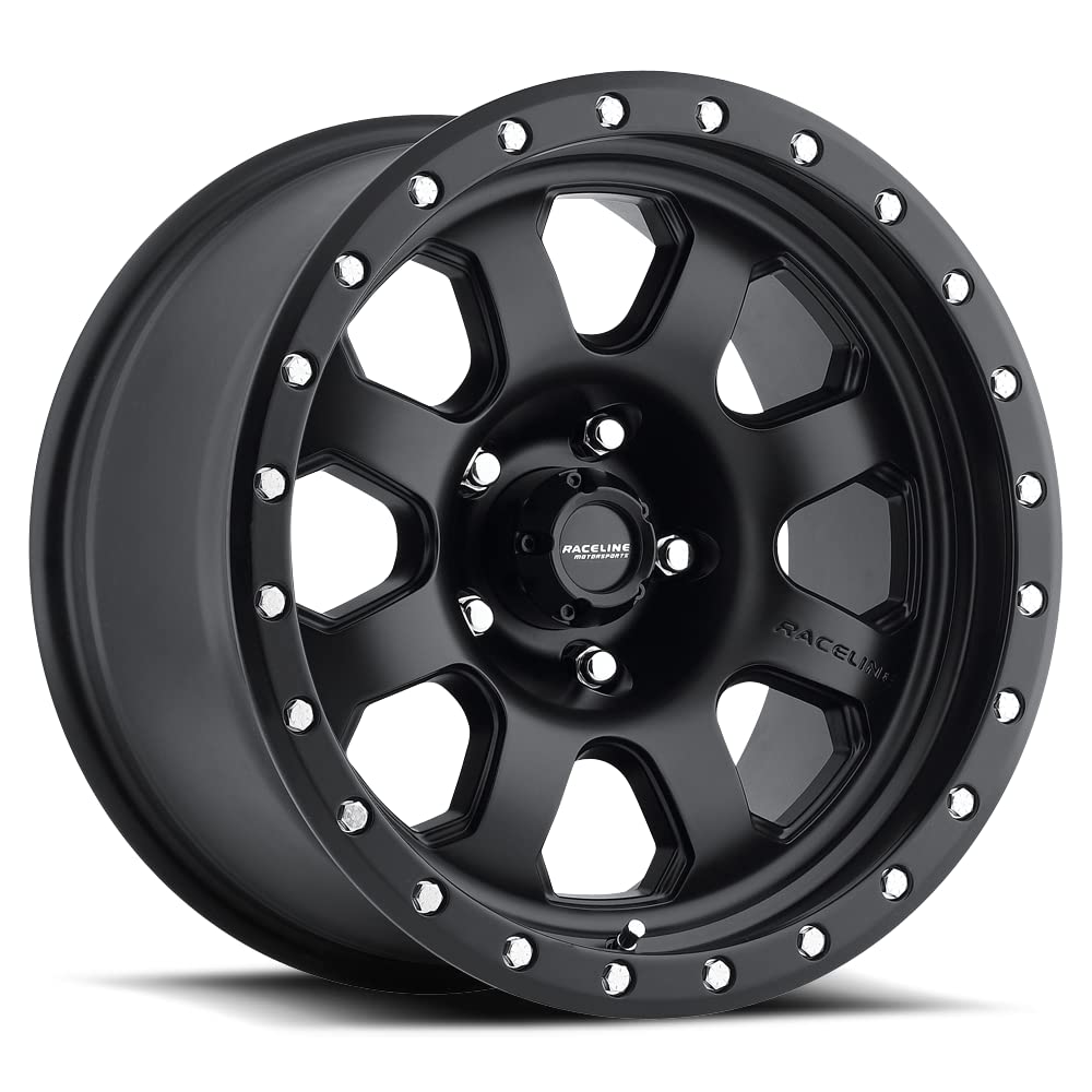 17X9"6X5.5 Bolt Pattern Raceline Wheels 929B AVENGER Wheel Black -12mm Offset/(4.5"B/S) 8 Spoke Aluminum Passenger Car Wheels, Full Size Replacement Black Car Rims
