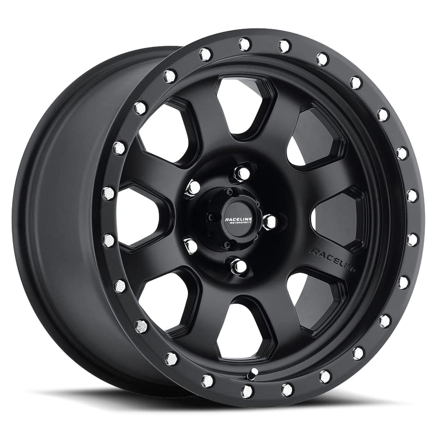 17X9"8X6.5 Bolt Pattern Raceline Wheels 929B AVENGER Wheel Black -12mm Offset/(4.5"B/S) 8 Spoke Aluminum Passenger Car Wheels, Full Size Replacement Black Car Rims