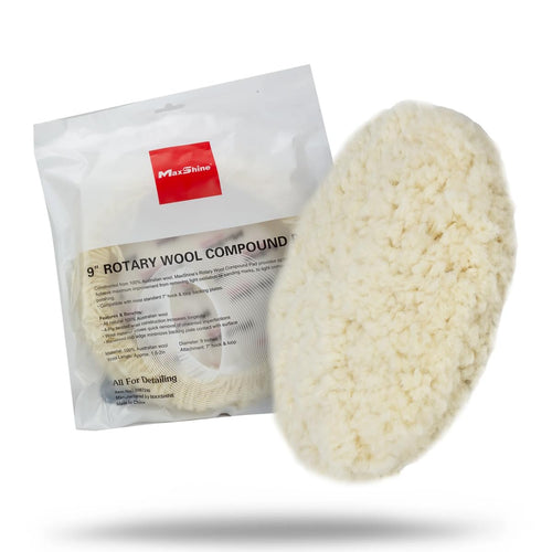 Maxshine 9” Rotary Single-Sided Wool Buffing Pad | Professional 100% Wool Cutting & Polishing Pad | Hook & Loop Backing for Easy Attachment | Ideal for Heavy Defect Removal & Paint Correction